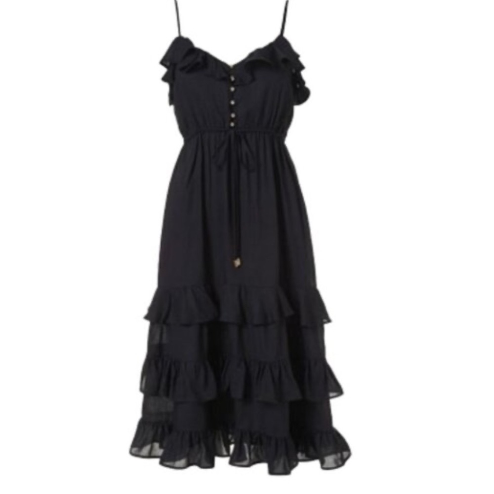 Melissa Odabash Bethan Frill Midi Dress in Black NWOT